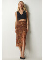 Happiness İstanbul Women's Orange Patterned Pleated Chiffon Skirt