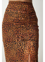 Happiness İstanbul Women's Orange Patterned Pleated Chiffon Skirt