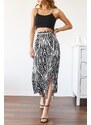 XHAN Women's Black & White Zebra Patterned Slit Skirt