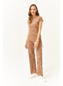 Olalook Women's Mink Gathered Blouse Palazzo Trousers Suit