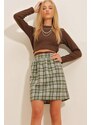 Trend Alaçatı Stili Women's Green Elastic Waist Cachet Mini Skirt