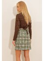 Trend Alaçatı Stili Women's Green Elastic Waist Cachet Mini Skirt