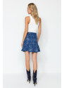 Trendyol Navy Blue Flounced Tweed Fabric Mini Woven Skirt
