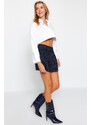 Trendyol Navy Blue Striped Woven Shorts Skirt with a Folded Waist Detail