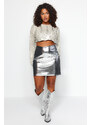 Trendyol Curve Silver Shiny Mini Woven Skirt