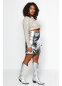 Trendyol Curve Silver Shiny Mini Woven Skirt