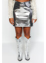 Trendyol Curve Silver Shiny Mini Woven Skirt