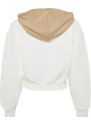 Trendyol Ecru Thick Fleece Parachute Hooded Relaxed Cut Crop Knitted Sweatshirt