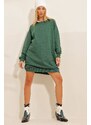 Trend Alaçatı Stili Women's Walnut Green Crew Neck Oversize Sweatshirt Dress