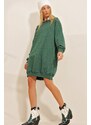 Trend Alaçatı Stili Women's Walnut Green Crew Neck Oversize Sweatshirt Dress