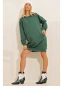 Trend Alaçatı Stili Women's Walnut Green Crew Neck Oversize Sweatshirt Dress