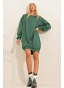 Trend Alaçatı Stili Women's Walnut Green Crew Neck Oversize Sweatshirt Dress