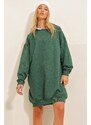 Trend Alaçatı Stili Women's Walnut Green Crew Neck Oversize Sweatshirt Dress