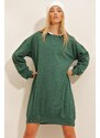 Trend Alaçatı Stili Women's Walnut Green Crew Neck Oversize Sweatshirt Dress