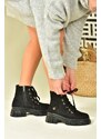 Fox Shoes Women's Black Suede Thick-Soled Casual Women's Boots