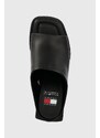 Kožené pantofle Tommy Jeans TJW LEATHER MID HEEL dámské, černá barva, na podpatku, EN0EN02382