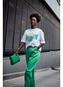 FASARDI Elegantní zelené kalhoty s vysokým pasem