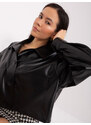 Fashionhunters Černá krátká bunda z ekokůže s límečkem
