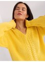 Fashionhunters Žlutý dámský klasický svetr s výstřihem