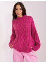 Fashionhunters Fuchsiový svetr s kabely a manžetami