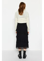 Trendyol Black Flounced Chiffon Fabric Midi Woven Skirt