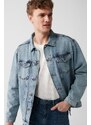 Avva Men's Light Blue Washed 100% Cotton Comfort Fit Denim Coat