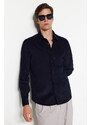 Trendyol Navy Blue Slim Fit Ribbed Velvet Thick Winter Shirt