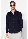 Trendyol Navy Blue Slim Fit Ribbed Velvet Thick Winter Shirt