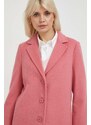 Vlněný kabát United Colors of Benetton růžová barva, přechodný
