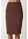 Happiness İstanbul Women's Brown Slit Steel Knitted Skirt