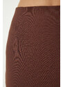 Happiness İstanbul Women's Brown Slit Steel Knitted Skirt