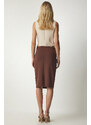 Happiness İstanbul Women's Brown Slit Steel Knitted Skirt