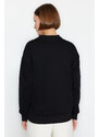 Trendyol Black Thick Fleece Inside, Stone Accessory Detail, Regular/Normal Knitted Sweatshirt
