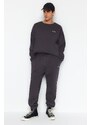 Trendyol Anthracite Men's Tracksuit Set Oversize/Wide Cut Text Printed with Fleece Inside