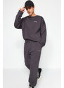 Trendyol Anthracite Men's Tracksuit Set Oversize/Wide Cut Text Printed with Fleece Inside