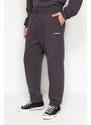 Trendyol Anthracite Men's Tracksuit Set Oversize/Wide Cut Text Printed with Fleece Inside