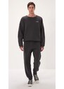 Trendyol Anthracite Men's Tracksuit Set Oversize/Wide Cut Text Printed with Fleece Inside