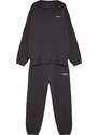 Trendyol Anthracite Men's Tracksuit Set Oversize/Wide Cut Text Printed with Fleece Inside