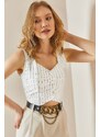 XHAN White Striped Crop Vest