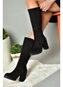 Fox Shoes R518911402 Women's Black Suede Thick Heeled Boots