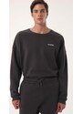 Trendyol Anthracite Men's Tracksuit Set Oversize/Wide Cut Text Printed with Fleece Inside