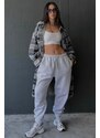 Madmext Mad Girls Gray Oversize Women's Tracksuit with Elastic Legs Mg324