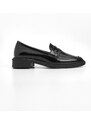 Marjin Celas Black Patent Leather Women's Loafers Casual Shoes