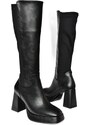 Fox Shoes R282230309 Women's Black Platform Chunky Heeled Boots with Elastic Back