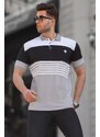 Madmext Men's Striped Gray Polo Collar T-Shirt 5865
