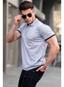 Madmext Basic Gray Polo Neck T-Shirt 5885