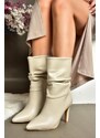 Fox Shoes R404020309 Women's Beige Slim Heeled Pleated Boots