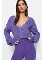 Trendyol Purple Crop Měkký texturovaný pletený svetr