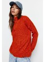 Trendyol Orange Soft Textured Zippered Knitwear Sweater