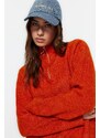 Trendyol Orange Soft Textured Zippered Knitwear Sweater